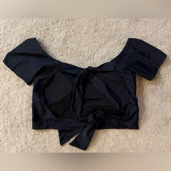 Sam Edelman Off Shoulder Bikini Top Black Tie Back Crop Swim Top Size L - Picture 5 of 6